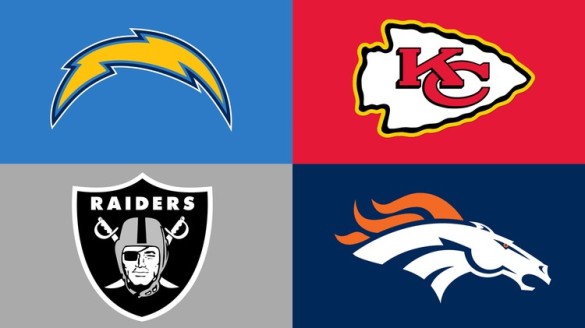 AFC West team logos, San Diego Chargers, Kansas City Chiefs, Oakland Raiders, Denver Broncos
